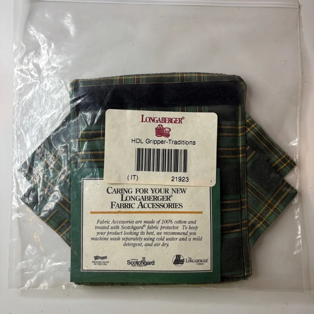 Longaberger HDL Gripper Traditions Green Plaid Basket Handle Cover 21923